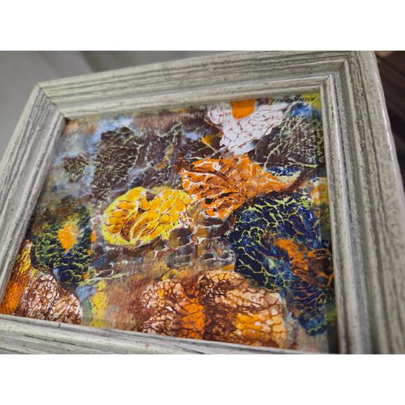 Set 2 Vtg Framed Mini Acrylic Paintings Anna Mike Wall Gallery Orange - Picture 9 of 15